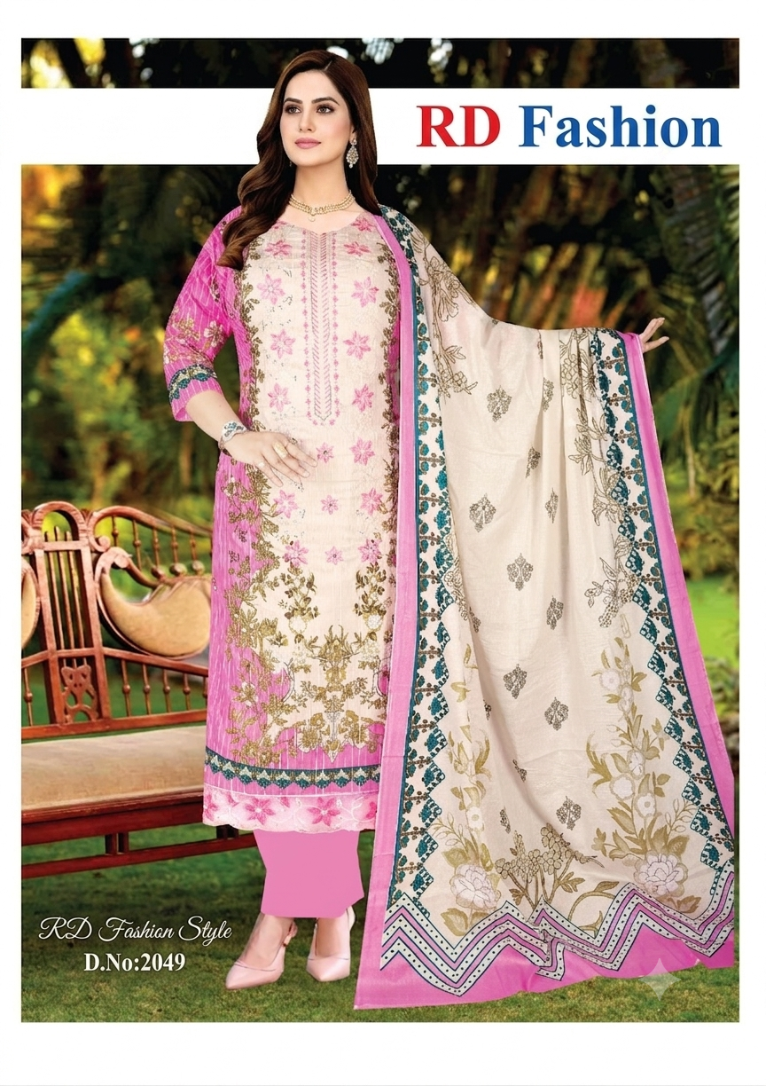 Premium Digital Print Pure Cotton Light Pink 3 Piece