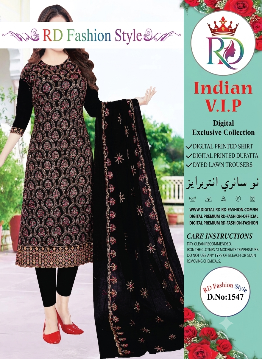 Premium Pure Cotton Hand Work & Embroidery 3 Piece – Black (1547)
