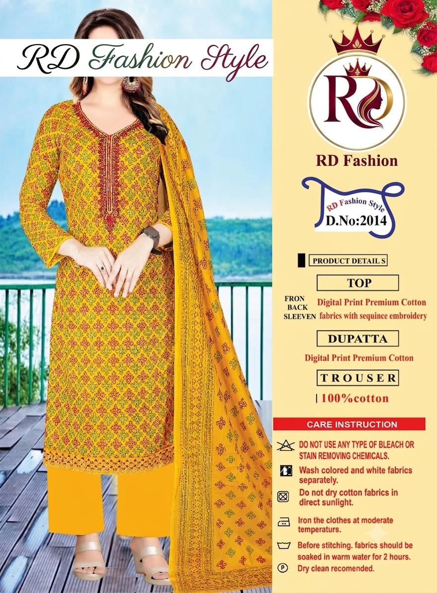 Premium Full Body Digital Print Pure Cotton 3 Piece – Mustard Yellow