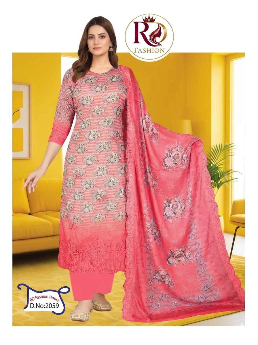 Premium Pure Silk Digital Print 3 Piece – Elegant Pink | Design No. 2059